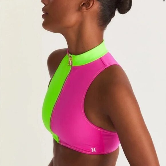 LoveShackFancy x Hurley Solid Blocked Bow Bikini Top in Magenta Neon Lime - Picture 6 of 15